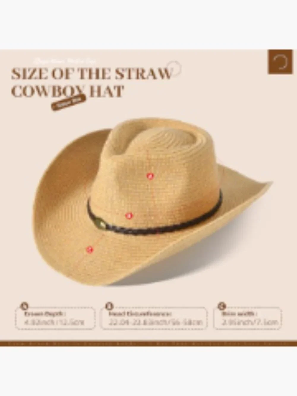 Straw Cowboy Hat with Wide Brim and Adjustable Chin Strap - Picture 2 of 7